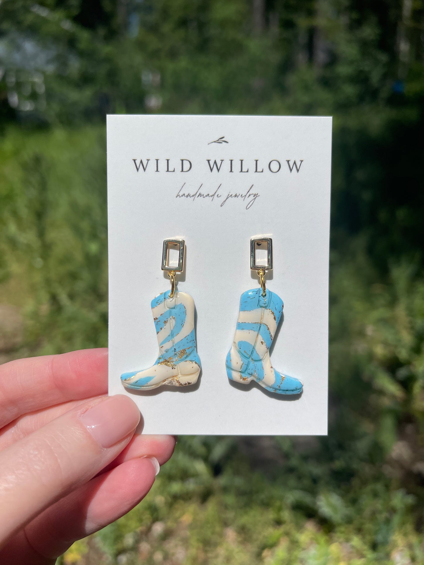 Turquoise Swirl Clay Cowboy Boot Earrings | 18k Gold Plated
