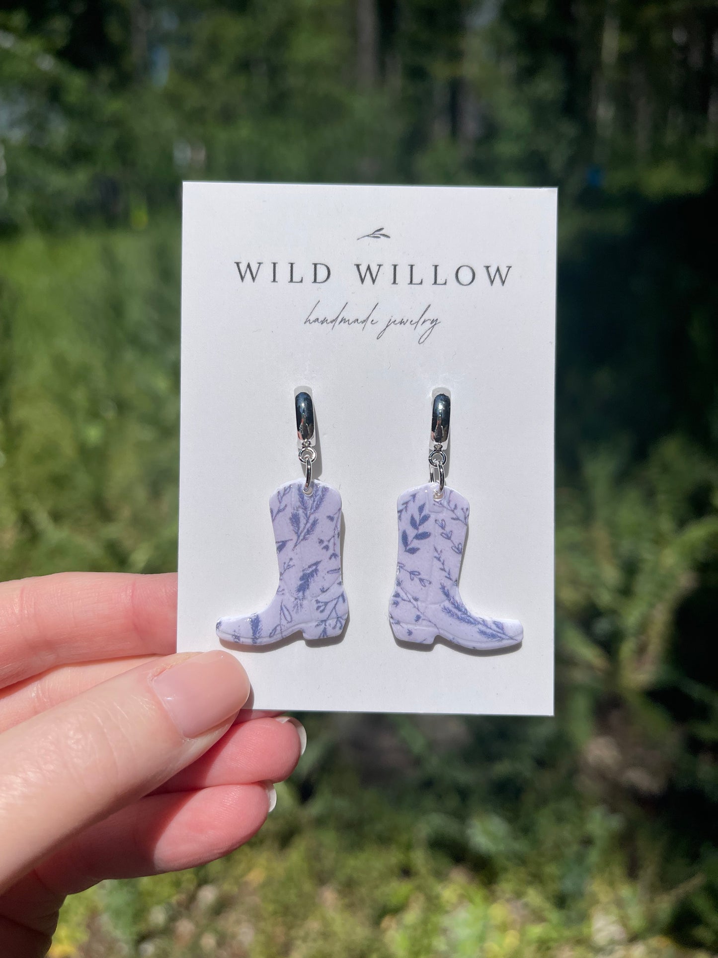 Vintage Blue Clay Cowboy Boot Earrings | Silver Plated