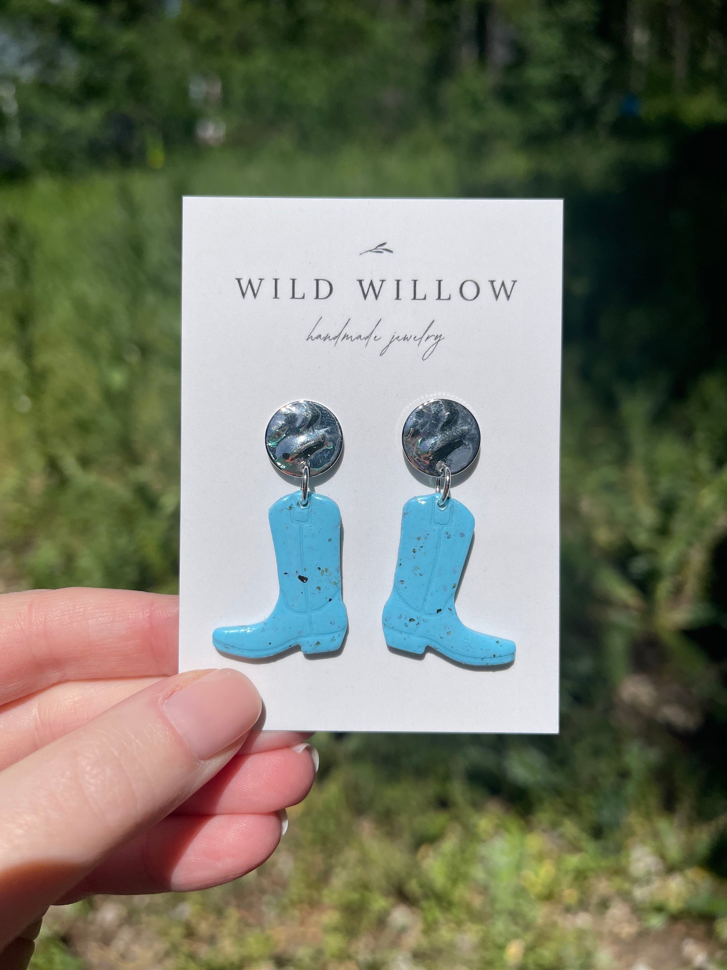 Turquoise Clay Cowboy Boot Earrings | Silver Plated