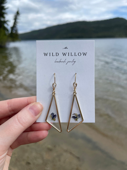Wild Harvested Lupine Earrings | 18k Gold Plated + Cubic Zirconia