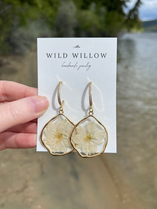White Larkspur Earrings | 18k Gold Plated + Cubic Zirconia