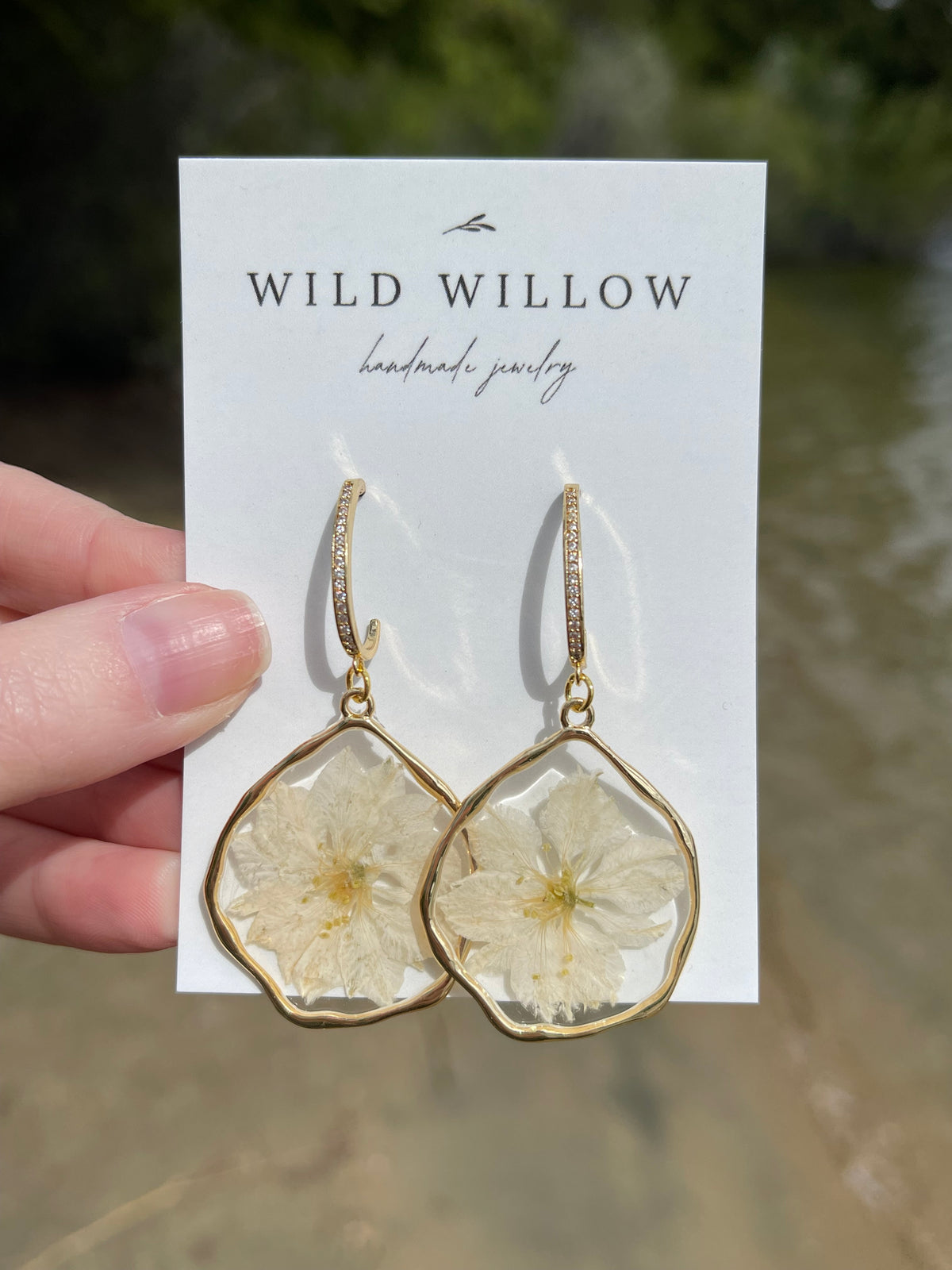 White Larkspur Earrings | 18k Gold Plated + Cubic Zirconia