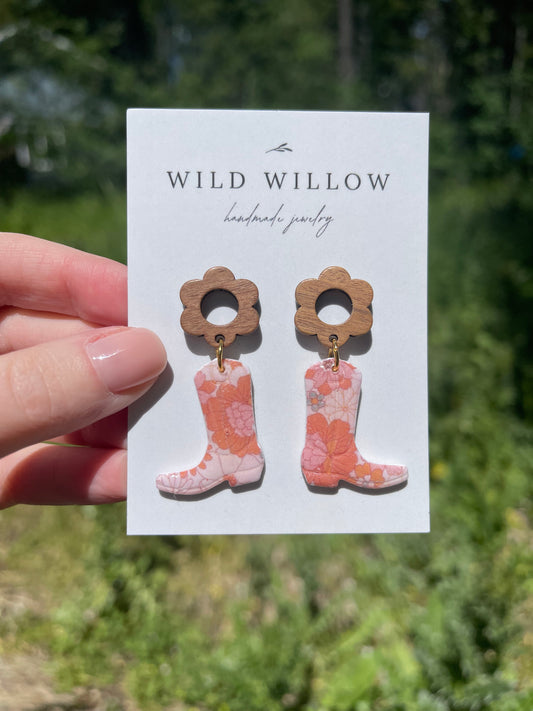 Boho Clay Cowboy Boot Earrings
